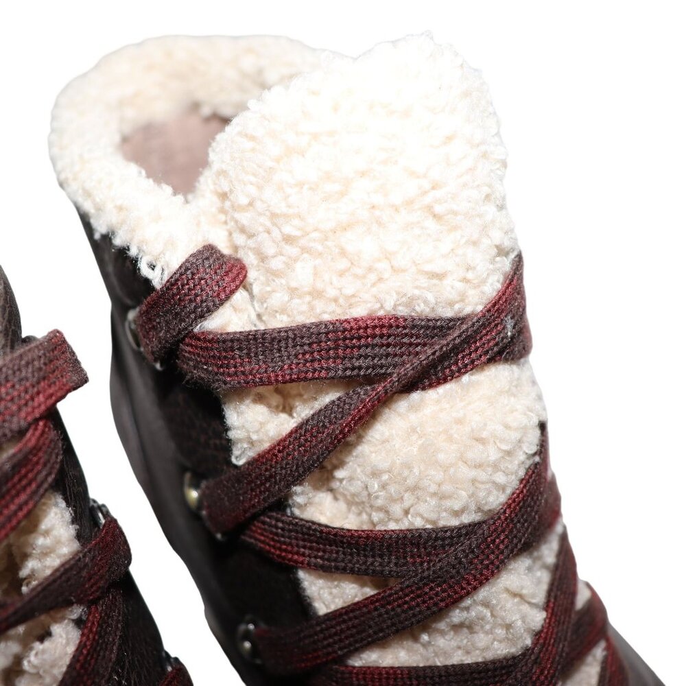 Dr. Scholls Boots Size 9.5 Brown Leather Lace-up Sherpa Lined So Cozy Wedge NEW - Picture 10 of 14